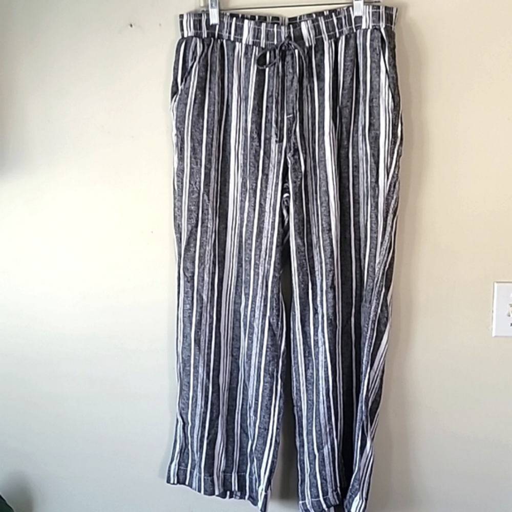 Pants Briggs Wide Leg 55% Linen Blend Stripe Beach Black & White SZ XL